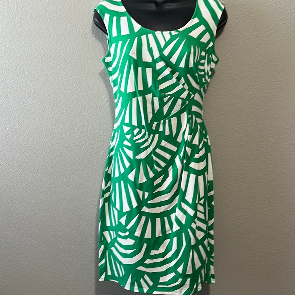 COPY - Ann Taylor green and white printed dress